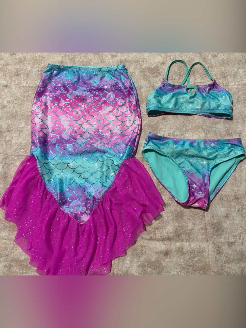 SO Girls' Turquoise & Purple Swim Top with Lavender Trim